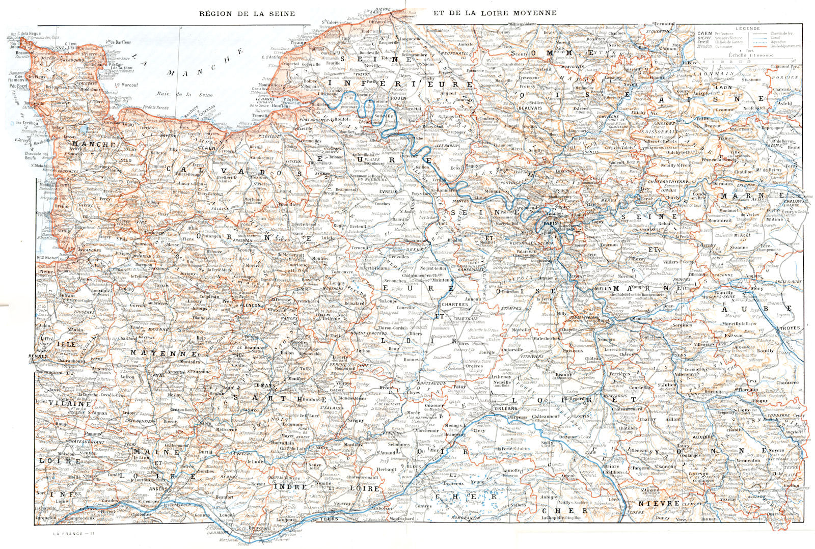 LOIRE. Région de la Seine et de la Loire Moyenne 1900 old antique map chart